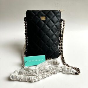NWT Chrisbella Black Crossbody / Shoulder  Bag w/ Chain Details